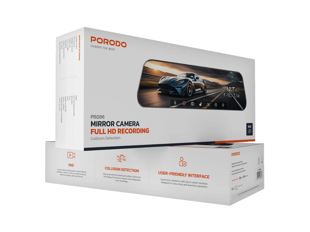Porodo Mirror Camera Full HD Recording - Black | Qatar Porodo Mirror Camera Full HD Recording - Black | Qatar
